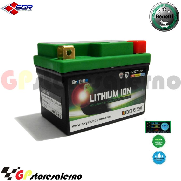 Immagine di 0675077SR BATTERIA LITIO SKYRICH POTENTE EQUIVALENTE YTX4L-BS YTZ5S YTX5L-BS YTX7L-BS YTZ7S BENELLI 125 BN ABS DAL 2018 AL 2020