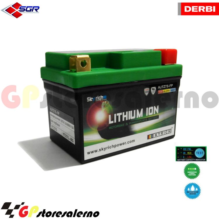 Immagine di 0675077SR BATTERIA LITIO SKYRICH POTENTE EQUIVALENTE YTX4L-BS YTZ5S YTX5L-BS YTX7L-BS YTZ7S DERBI