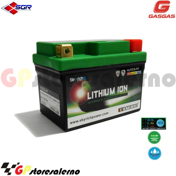 Immagine di 0675077SR BATTERIA LITIO SKYRICH POTENTE EQUIVALENTE YTX4L-BS YTZ5S YTX5L-BS YTX7L-BS YTZ7S GAS GAS 200 EC 2T DAL 2014 AL 2015