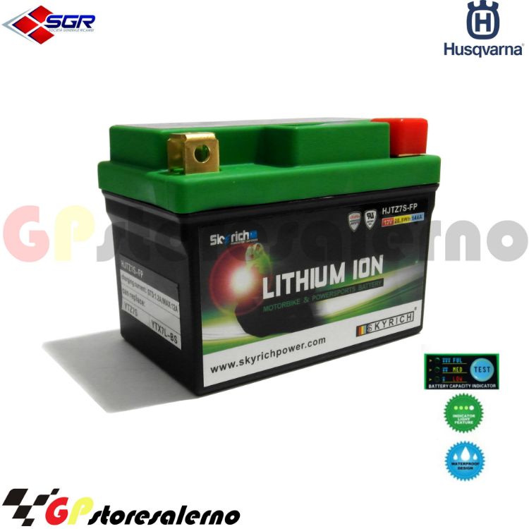 Immagine di 0675077SR BATTERIA LITIO SKYRICH POTENTE EQUIVALENTE YTX4L-BS YTZ5S YTX5L-BS YTX7L-BS YTZ7S HUSQVARNA