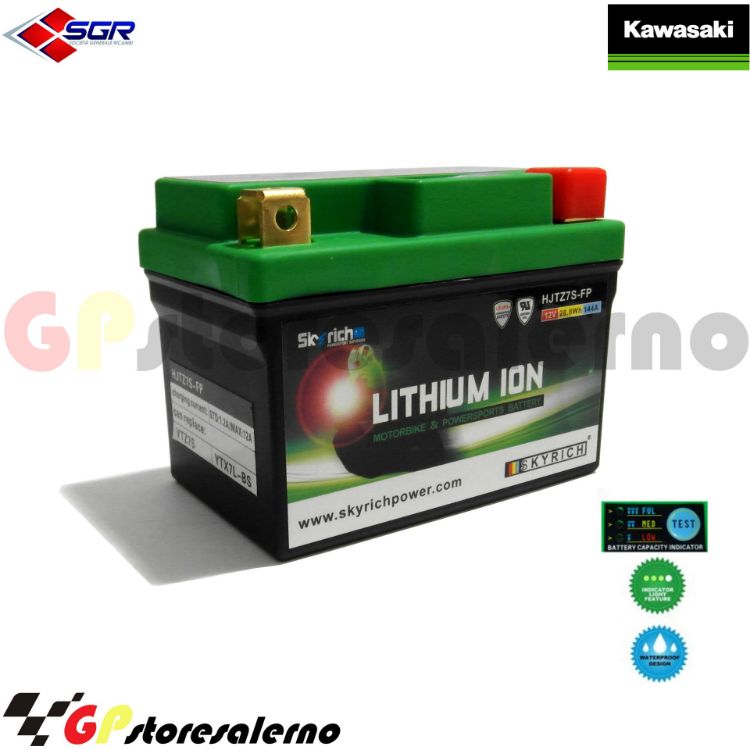 Immagine di 0675077SR BATTERIA LITIO SKYRICH POTENTE EQUIVALENTE YTX4L-BS YTZ5S YTX5L-BS YTX7L-BS YTZ7S KAWASAKI