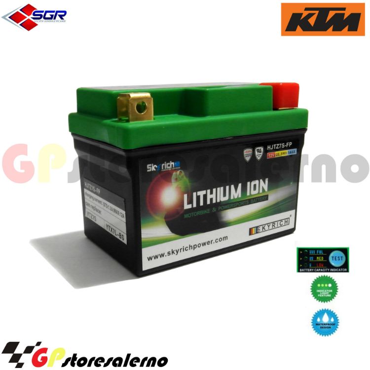 Immagine di 0675077SR BATTERIA LITIO SKYRICH POTENTE EQUIVALENTE YTX4L-BS YTZ5S YTX5L-BS YTX7L-BS YTZ7S KTM