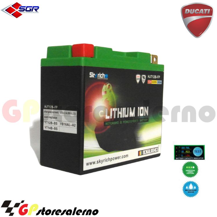 Immagine di 12SR BATTERIA A LITIO SKYRICH POTENTE  EQUIVALENTE YT12B-BS YT14B-BS YB16AL-A2 DUCATI 803cc