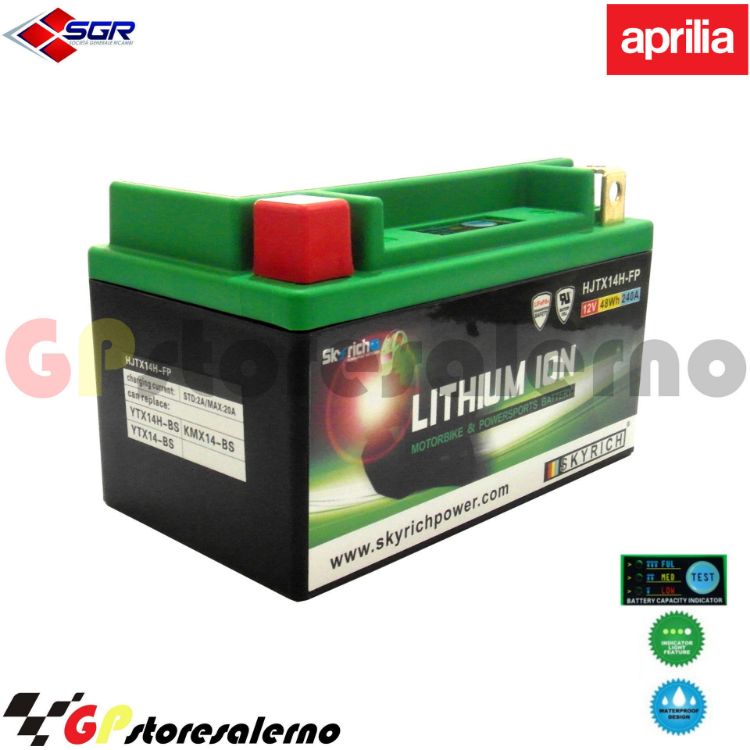 Immagine di 144SR BATTERIA A LITIO SKYRICH POTENTE EQUIVALENTE YTX12-BS YTX14-BS YTX14H-BS YT12A-BS YB12B-B2  APRILIA 125 SR MAX DAL 2011 AL 2015