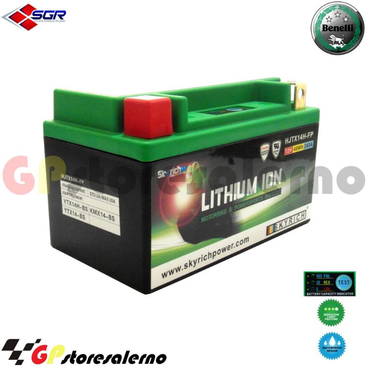 Immagine di 144SR BATTERIA A LITIO SKYRICH POTENTE EQUIVALENTE YTX12-BS YTX14-BS YTX14H-BS YT12A-BS YB12B-B2  BENELLI 125 ADIVA DAL 2001 AL 2002