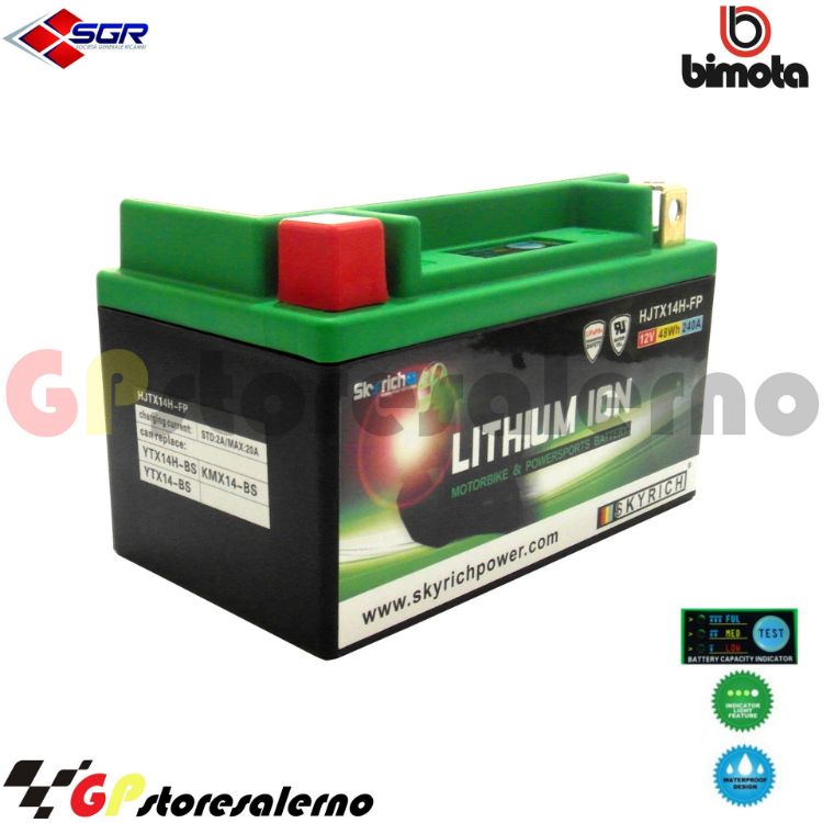 Immagine di 144SR BATTERIA A LITIO SKYRICH POTENTE EQUIVALENTE YTX12-BS YTX14-BS YTX14H-BS YT12A-BS YB12B-B2  BIMOTA 1000 SB8R DAL 1999 AL 2000