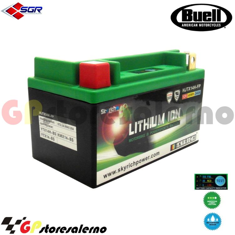 Immagine di 144SR BATTERIA A LITIO SKYRICH POTENTE EQUIVALENTE YTX12-BS YTX14-BS YTX14H-BS YT12A-BS YB12B-B2  BUELL 900 XB9R FIREBOLT DAL 2002 AL 2007