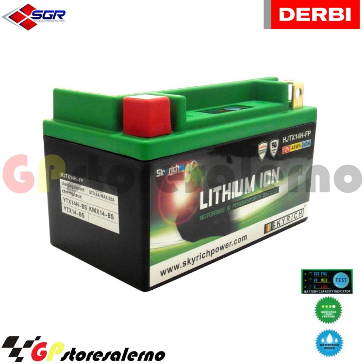 Immagine di 144SR BATTERIA A LITIO SKYRICH POTENTE EQUIVALENTE YTX12-BS YTX14-BS YTX14H-BS YT12A-BS YB12B-B2  DERBI 125 RAMBLA DAL 2008 AL 2012