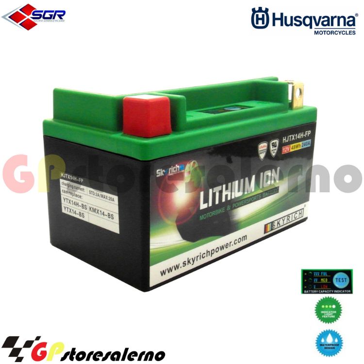 Immagine di 144SR BATTERIA A LITIO SKYRICH POTENTE EQUIVALENTE YTX12-BS YTX14-BS YTX14H-BS YT12A-BS YB12B-B2 HUSQVARNA 410 TE E DAL 1999 AL 2001