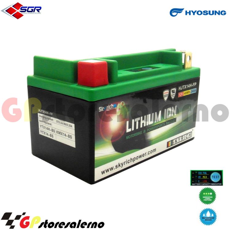 Immagine di 144SR BATTERIA A LITIO SKYRICH POTENTE EQUIVALENTE YTX12-BS YTX14-BS YTX14H-BS YT12A-BS YB12B-B2 HYOSUNG 125 CC