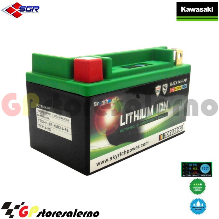 Immagine di 144SR BATTERIA A LITIO SKYRICH POTENTE EQUIVALENTE YTX12-BS YTX14-BS YTX14H-BS YT12A-BS YB12B-B2 KAWASAKI 125 J DAL 2016 AL 2020