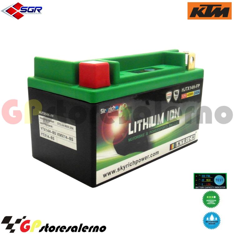 Immagine di 144SR BATTERIA A LITIO SKYRICH POTENTE EQUIVALENTE YTX12-BS YTX14-BS YTX14H-BS YT12A-BS YB12B-B2 KTM 690 DUKE DAL 2017 AL 2018