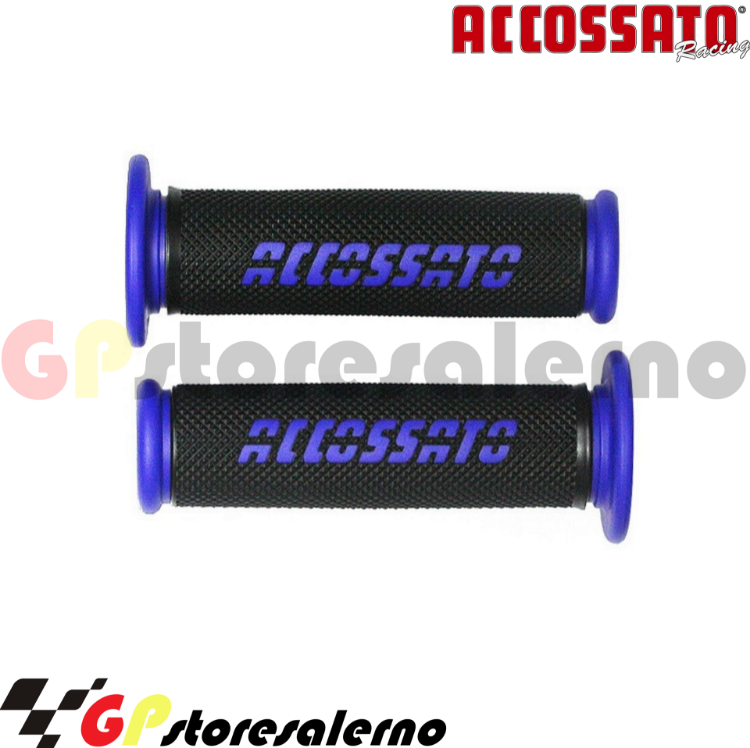 Immagine di GR006B COPPIA MANOPOLE ACCOSSATO RACING FORATE NERO BLU