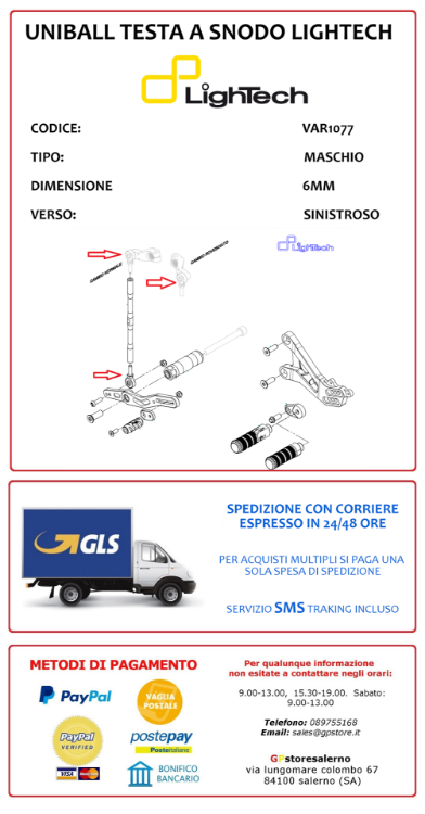 Immagine di VAR1077 UNIBALL TESTA A SNODO LEVA CAMBIO MOTO LIGHTECH M6 SINISTRA UNIVERSALE