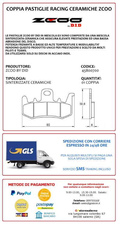 Immagine di B007 COPPIA PASTIGLIE FRENO RACING ANTERIORI ZCOO BY  DID DUCATI 1200 MULTISTRADA V4 ABS 2021 2023