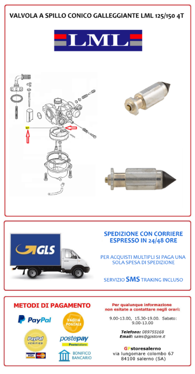 Immagine di SPILLO CONICO GALLEGGIANTE BENZINA PER LML 125 150 STAR 4T DAL 2009 AL 2015