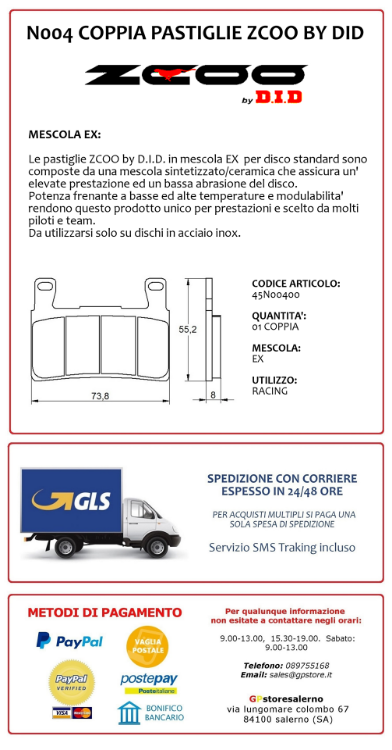 Immagine di N004 COPPIA PASTIGLIE FRENO RACING ANTERIORI ZCOO BY  DID HONDA CBR 600 F SPORT DAL 2001 AL 2002