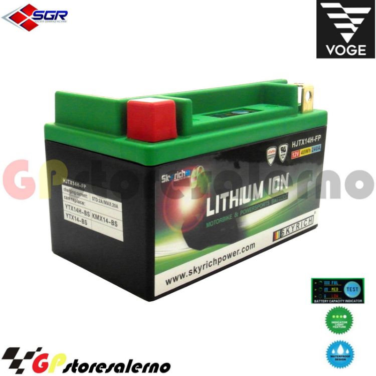 Immagine di 144SR BATTERIA A LITIO SKYRICH POTENTE EQUIVALENTE YTX12-BS YTX14-BS YTX14H-BS YT12A-BS YB12B-b2 VOGE 500 DSX VALICO DAL 2022 AL 2023