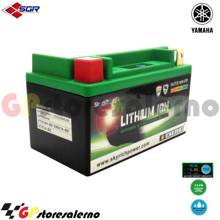 Immagine di 144SR BATTERIA A LITIO SKYRICH POTENTE EQUIVALENTE YTX12-BS YTX14-BS YTX14H-BS YT12A-BS YB12B-b2 YAMAHA 600 FZR R DAL 1994 AL 1995