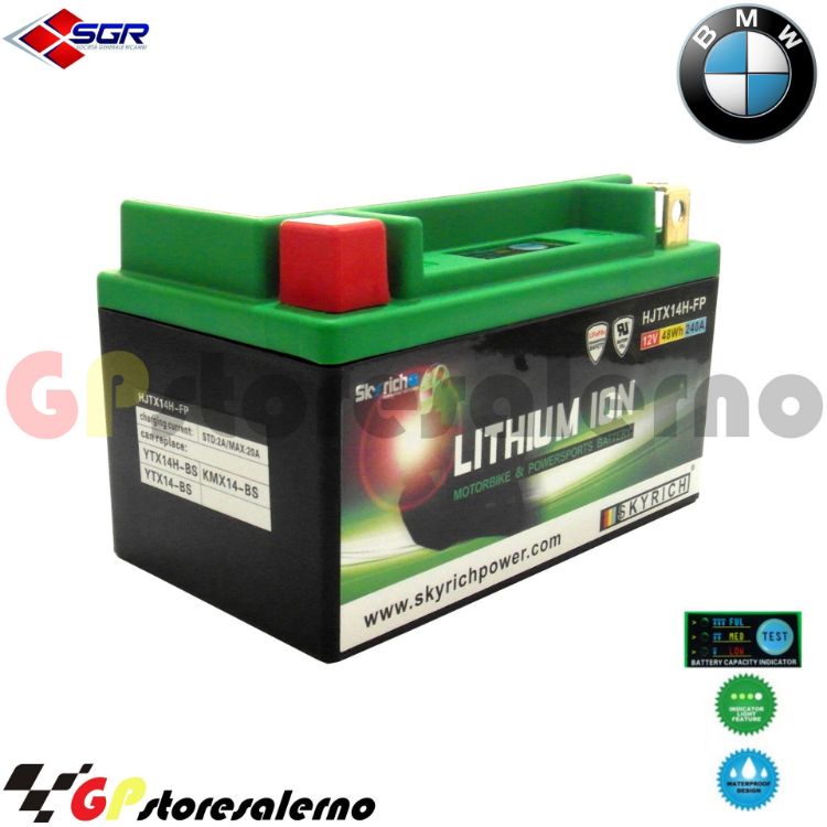 Immagine di 144SR BATTERIA A LITIO SKYRICH POTENTE EQUIVALENTE YTX12-BS YTX14-BS YTX14H-BS YT12A-BS YB12B-B2  BMW 650 C GT DAL 2012 AL 2019