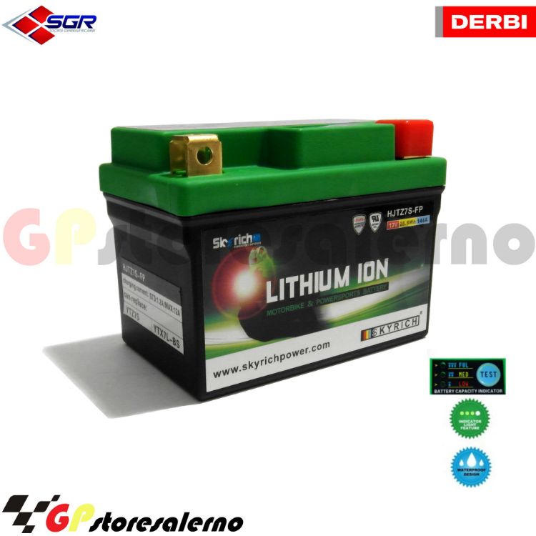 Immagine di 0675077SR BATTERIA LITIO SKYRICH POTENTE EQUIVALENTE YTX4L-BS YTZ5S YTX5L-BS YTX7L-BS YTZ7S DERBI 50 BOULEVARD 4T DAL 2009 AL 2012