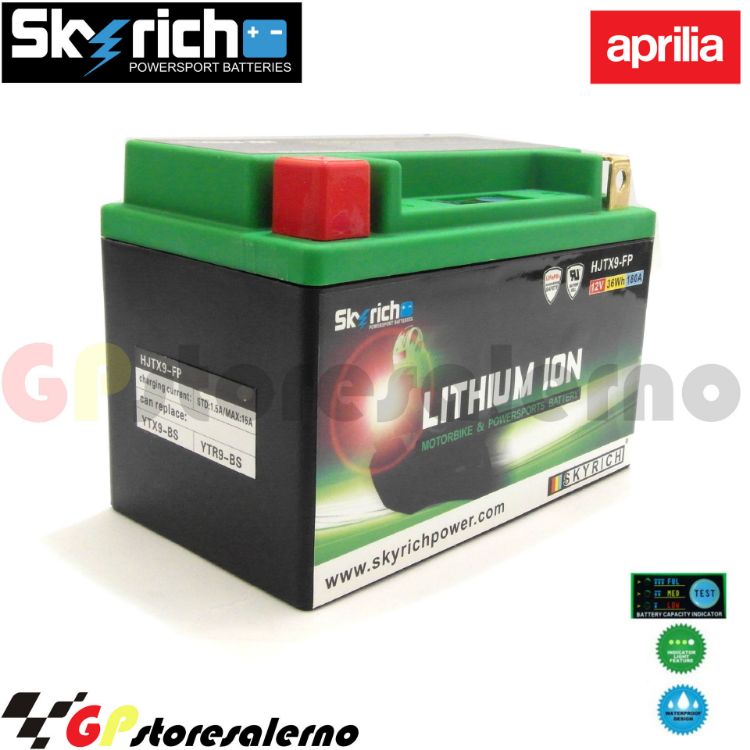 Immagine di 0675099SR BATTERIA A LITIO SKYRICH POTENTE EQUIVALENTE YTX9-BS APRILIA 50 SR Motard 4T 4V DAL 2013 AL 2019