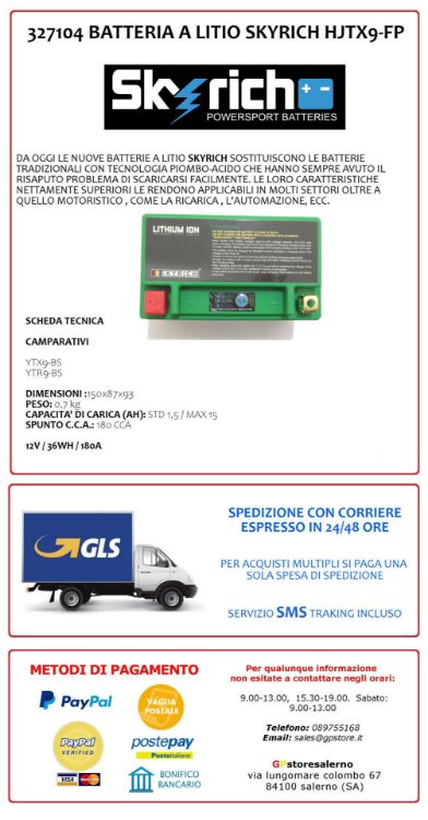 Immagine di 0675099SR BATTERIA A LITIO SKYRICH POTENTE EQUIVALENTE YTX9-BS BENELLI 125 MACIS DAL 2012 AL 2013