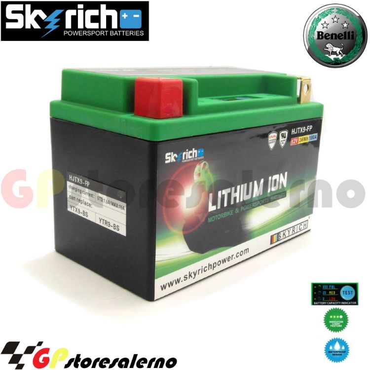 Immagine di 0675099SR BATTERIA A LITIO SKYRICH POTENTE EQUIVALENTE YTX9-BS BENELLI 125 MACIS DAL 2012 AL 2013