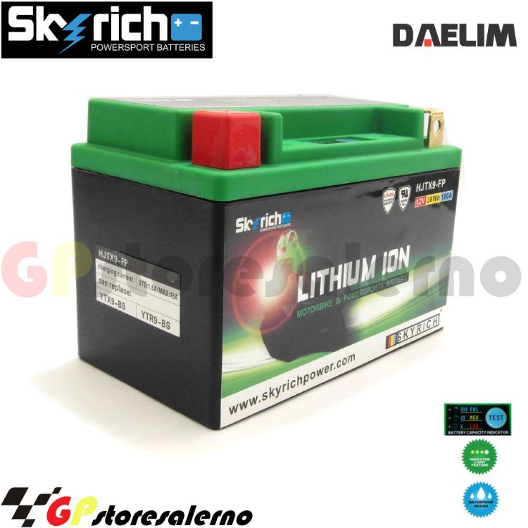 Immagine di 0675099SR BATTERIA A LITIO SKYRICH POTENTE EQUIVALENTE YTX9-BS DAELIM 125 NS III OTELLO DAL 2004 AL 2006