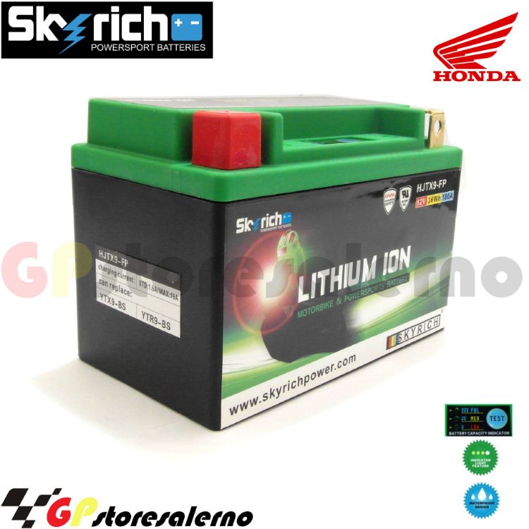 Immagine di 0675099SR BATTERIA A LITIO SKYRICH POTENTE EQUIVALENTE YTX9-BS HONDA 250 TRX EX SPORTTRAX DAL 2009 AL 2010