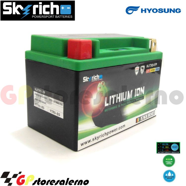 Immagine di 0675099SR BATTERIA A LITIO SKYRICH POTENTE EQUIVALENTE YTX9-BS HYOSUNG 125 GV AQUILA DAL 2007 AL 2008