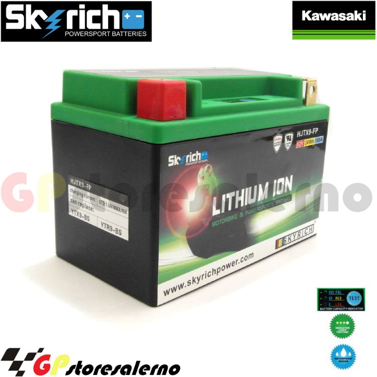 Immagine di 0675099SR BATTERIA A LITIO SKYRICH POTENTE EQUIVALENTE YTX9-BS KAWASAKI 250 NINJA R DAL 2009 AL 2012