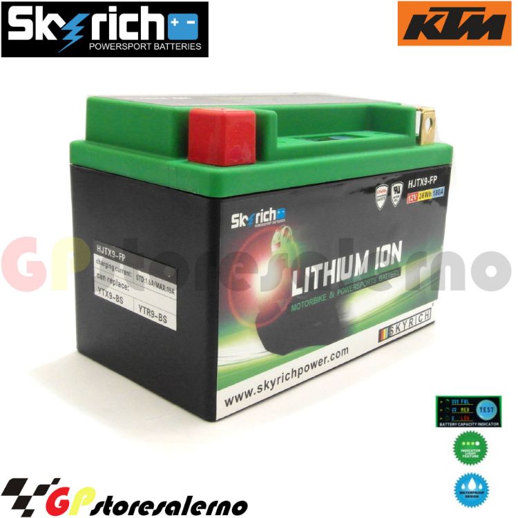 Immagine di 0675099SR BATTERIA A LITIO SKYRICH POTENTE EQUIVALENTE YTX9-BS KTM 200 DUKE 4T DAL 2010 AL 2017