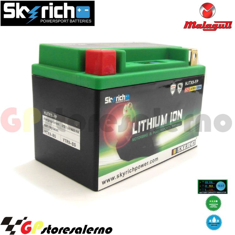 Immagine di 0675099SR BATTERIA A LITIO SKYRICH POTENTE EQUIVALENTE YTX9-BS MALAGUTI 50 CENTRO 4T DAL 2008 AL 2010