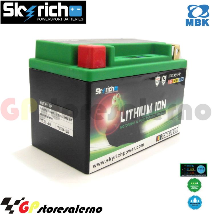 Immagine di 0675099SR BATTERIA A LITIO SKYRICH POTENTE EQUIVALENTE YTX9-BS MBK 250 VP CITYLINER DAL 2007 AL 2015