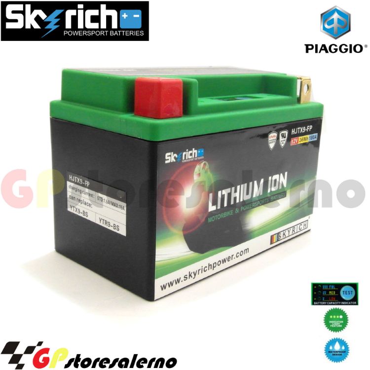 Immagine di 0675099SR BATTERIA A LITIO SKYRICH POTENTE EQUIVALENTE YTX9-BS PIAGGIO 50 ZIP 4T DAL 2008 AL 2014