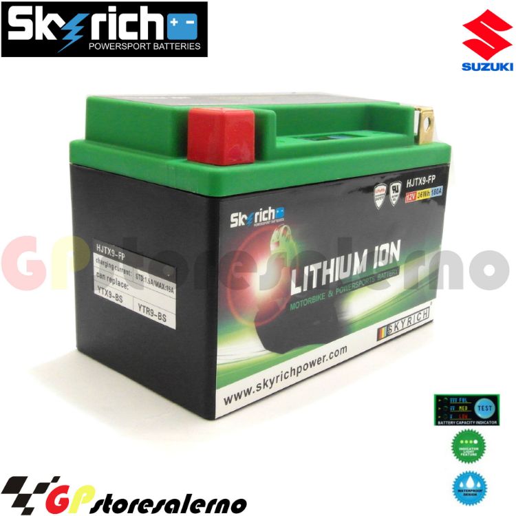 Immagine di 0675099SR BATTERIA A LITIO SKYRICH POTENTE EQUIVALENTE YTX9-BS SUZUKI 125 BURGMAN DAL 2002 AL 2006