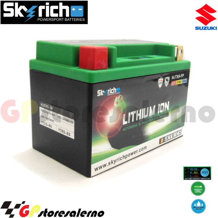 Immagine di 0675099SR BATTERIA A LITIO SKYRICH POTENTE EQUIVALENTE YTX9-BS SUZUKI 125 BURGMAN DAL 2007 AL 2013