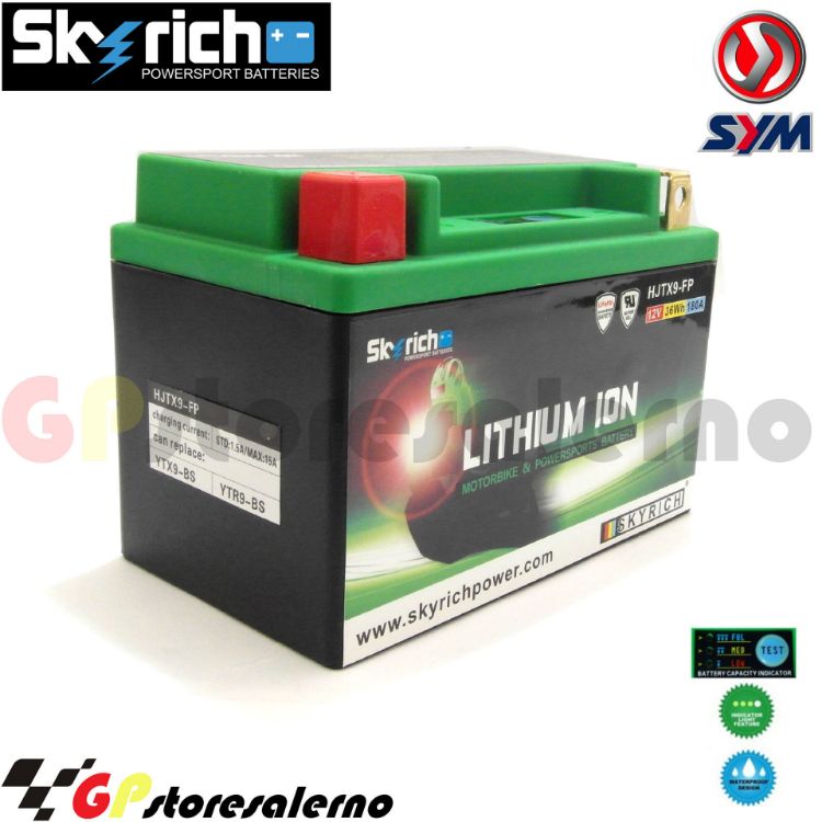 Immagine di 0675099SR BATTERIA A LITIO SKYRICH POTENTE EQUIVALENTE YTX9-BS SYM 125 EURO MX DAL 2002 AL 2004