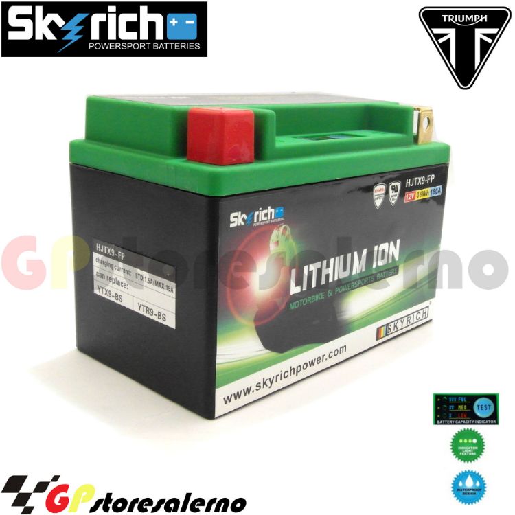 Immagine di 0675099SR BATTERIA A LITIO SKYRICH POTENTE EQUIVALENTE YTX9-BS TRIUMPH 600 DAYTONA DAL 2003 AL 2004