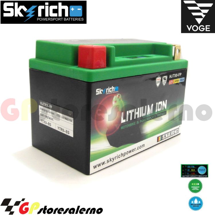 Immagine di 0675099SR BATTERIA A LITIO SKYRICH POTENTE EQUIVALENTE YTX9-BS VOGE 350 SR4 SFIDA DAL 2023 AL 2024