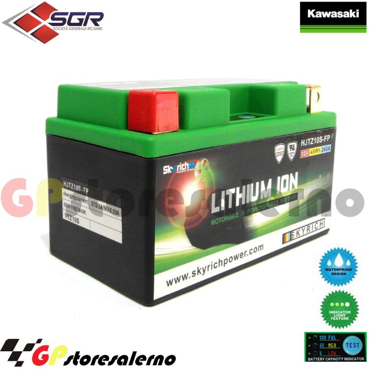 Immagine di 0675010SR BATTERIA A LITIO SKYRICH POTENTE EQUIVALENTE YTZ10S KTM 625 LC4 SC SUPERMOTO 4T DEL 2004