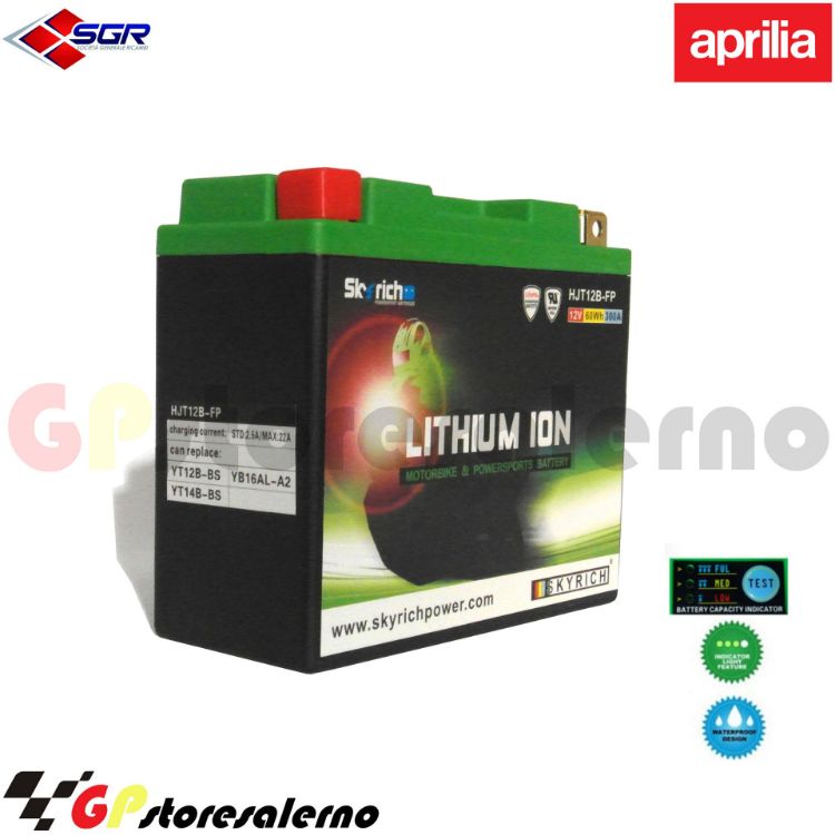 Immagine di 0675012sr BATTERIA A LITIO SKYRICH POTENTE EQUIVALENTE YT12B-BS YB16AL-A2 YT14B-BS APRILIA 125 SPORT CITY DAL 2004 AL 2008