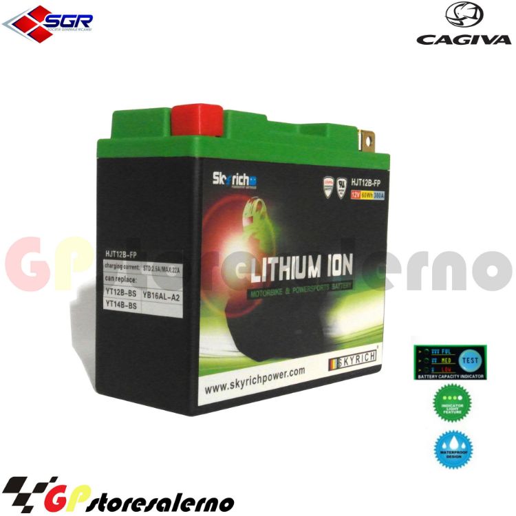 Immagine di 0675012sr BATTERIA A LITIO SKYRICH POTENTE EQUIVALENTE YT12B-BS YB16AL-A2 YT14B-BS CAGIVA 1000 NAVIGATOR DAL 2000 AL 2005