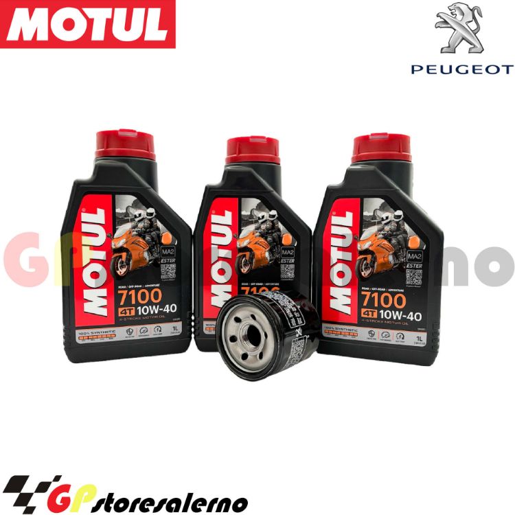 Immagine di KIT TAGLIANDO OLIO + FILTRO MOTUL 7100 10W40 3L PEUGEOT 400 METROPOLIS DAL 2013 AL 2018