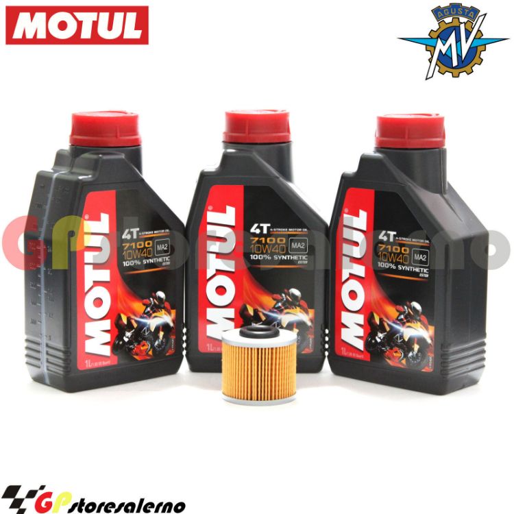 Immagine di KIT TAGLIANDO OLIO + FILTRO MOTUL 7100 10W40 3L MV AGUSTA F3 675 DAL 2011 AL 2016