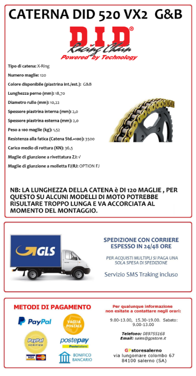 Immagine di CATENA DID 520 VX3 G&B 120 MAGLIE