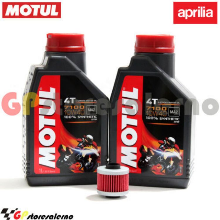 Immagine di KIT TAGLIANDO OLIO + FILTRO MOTUL 7100 10W40 2L APRILIA 125 LEONARDO / ST DAL 1996 AL 2005