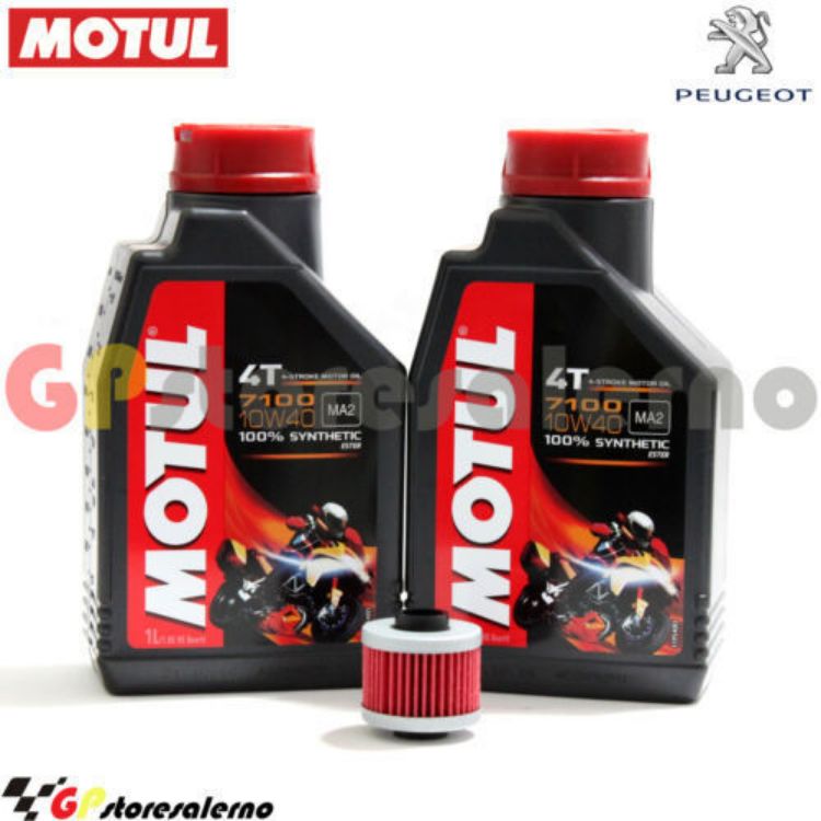 Immagine di KIT TAGLIANDO OLIO + FILTRO MOTUL 7100 10W40 2L PEUGEOT 125 GEOPOLIS / EXECUTIVE / GEO RS DAL 2007 AL 2013