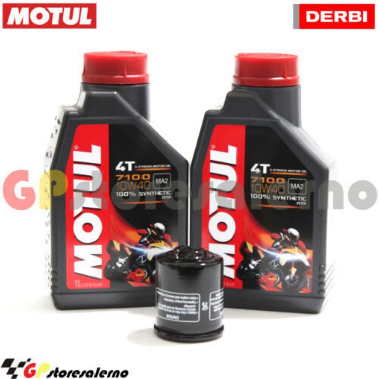 Immagine di KIT TAGLIANDO OLIO + FILTRO MOTUL 7100 10W40 2L DERBI 125 BOULEVARD DAL 2002 AL 2015